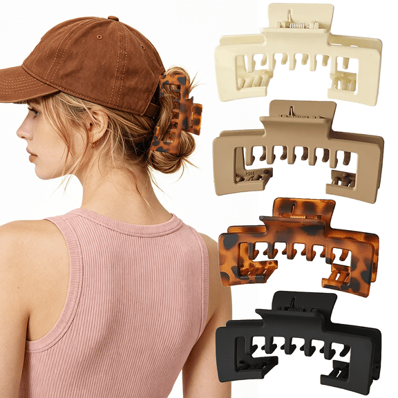 4 Pcs Large Hat Claw Clips for Women – Non-Slip Strong Hold Hair Clips for Baseball Cap, Thin Hair & Trucker Hats, Gift Hair Accessories for Her