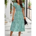 thumbnail image 2 of SANOPY Women Elegant Casual Summer Midi Dress Ditsy Print Short Ruffles Tiered Sleeve Smocked Midi Dresses Bohemian Floral V Neck High Waist Wedding Guest Long Dresses, 2 of 6