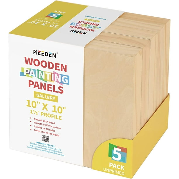 MEEDEN 5 Pack 10x10" Wood Canvas Board for Painting , 11/2" Blank Deep