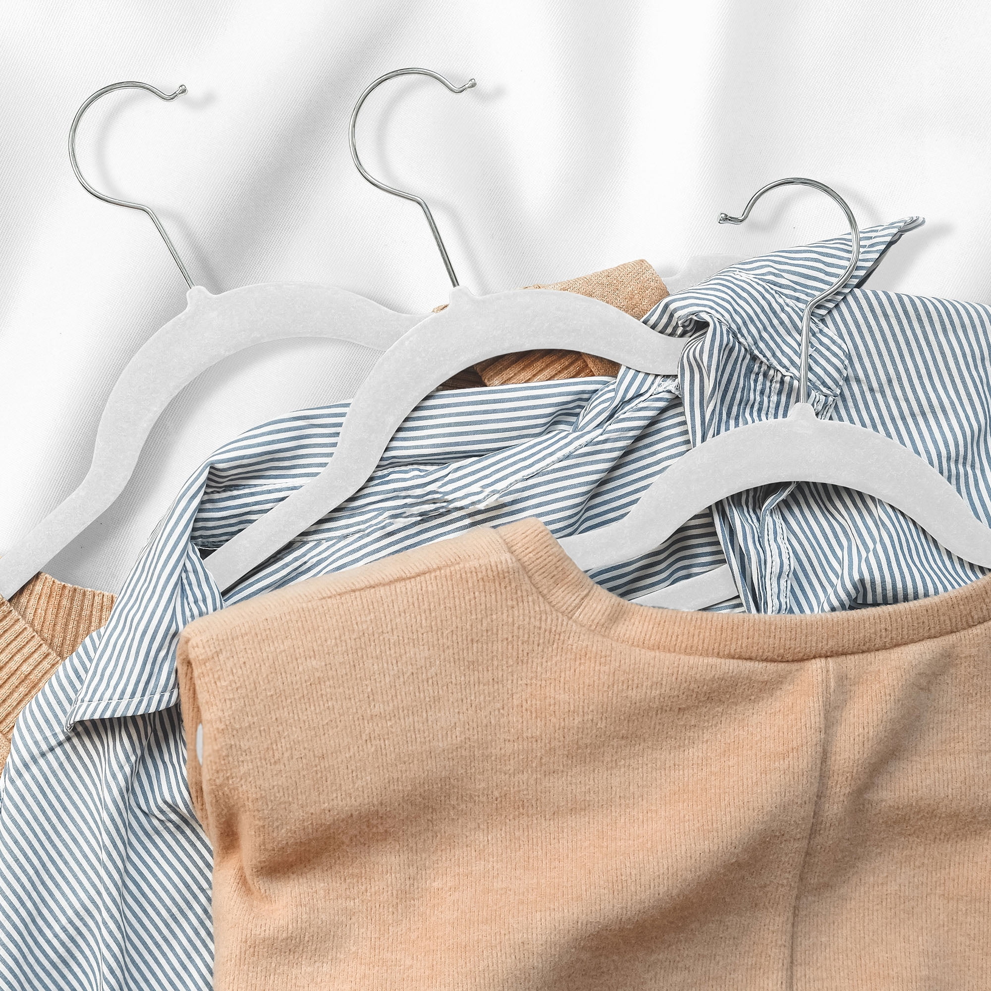 Casafield 50 Velvet Kid's Hangers for Children's Clothes, 14" - Ivory
