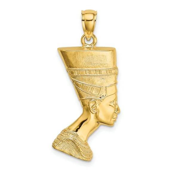 14k Yellow Gold Polished Finish 2-Dimensional Queen Nefertiti Charm Pendant