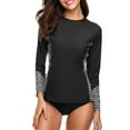 thumbnail image 1 of Attraco Women's Long Sleeve Rash Guard Stripe Splicing Swimwear UPF 57+ Running Swimming Shirt, 1 of 6