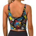 thumbnail image 3 of Haiem Monster Car Pattern Womens Sports Bra - U Neck Padded Low Impact Yoga Bra Workout Crop Top Gym Moisture-Wicking Workout Vest -XX-Large, 3 of 9