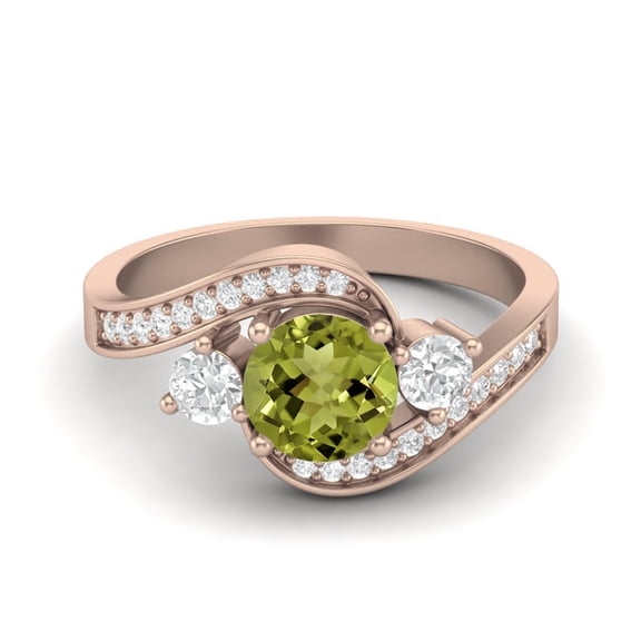 6mm Round 925 Sterling Silver Rose Vermeil Peridot Three Stone Bypass Valentines Day Gifts Ring