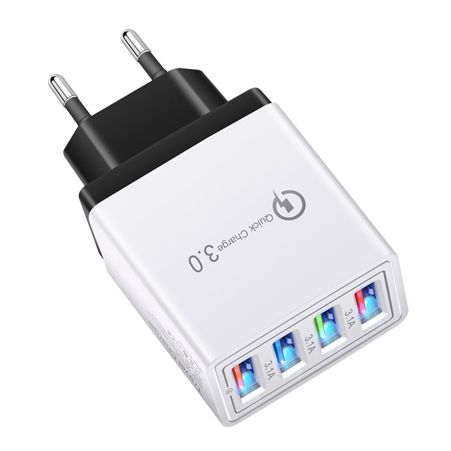4 USB Carga rápida Carga rápida 4 puertos Luz LED Cargador de teléfono Adaptador de corriente UE