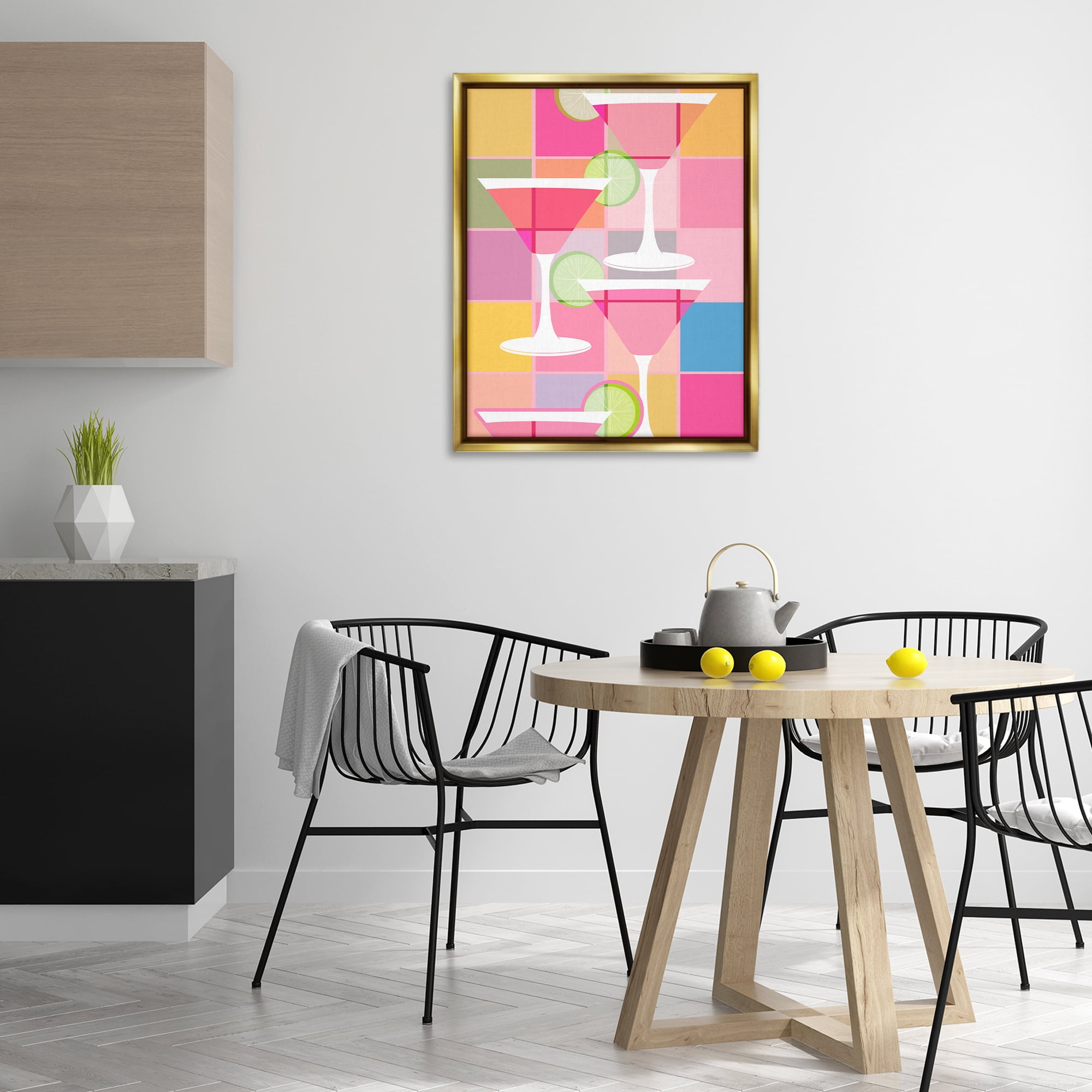 Stupell Industries Cocktail Squares Design Food & Beverage Painting Gold Floater Framed Canvas Art Print Wall Art, 25 x 31