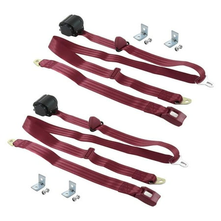 safeTboy Burgandy Retractable Bucket Seat Belt Kit with Bracketry for 1982-1994 Chevy S10 Blazer Standard 3 Point - 2 Belts