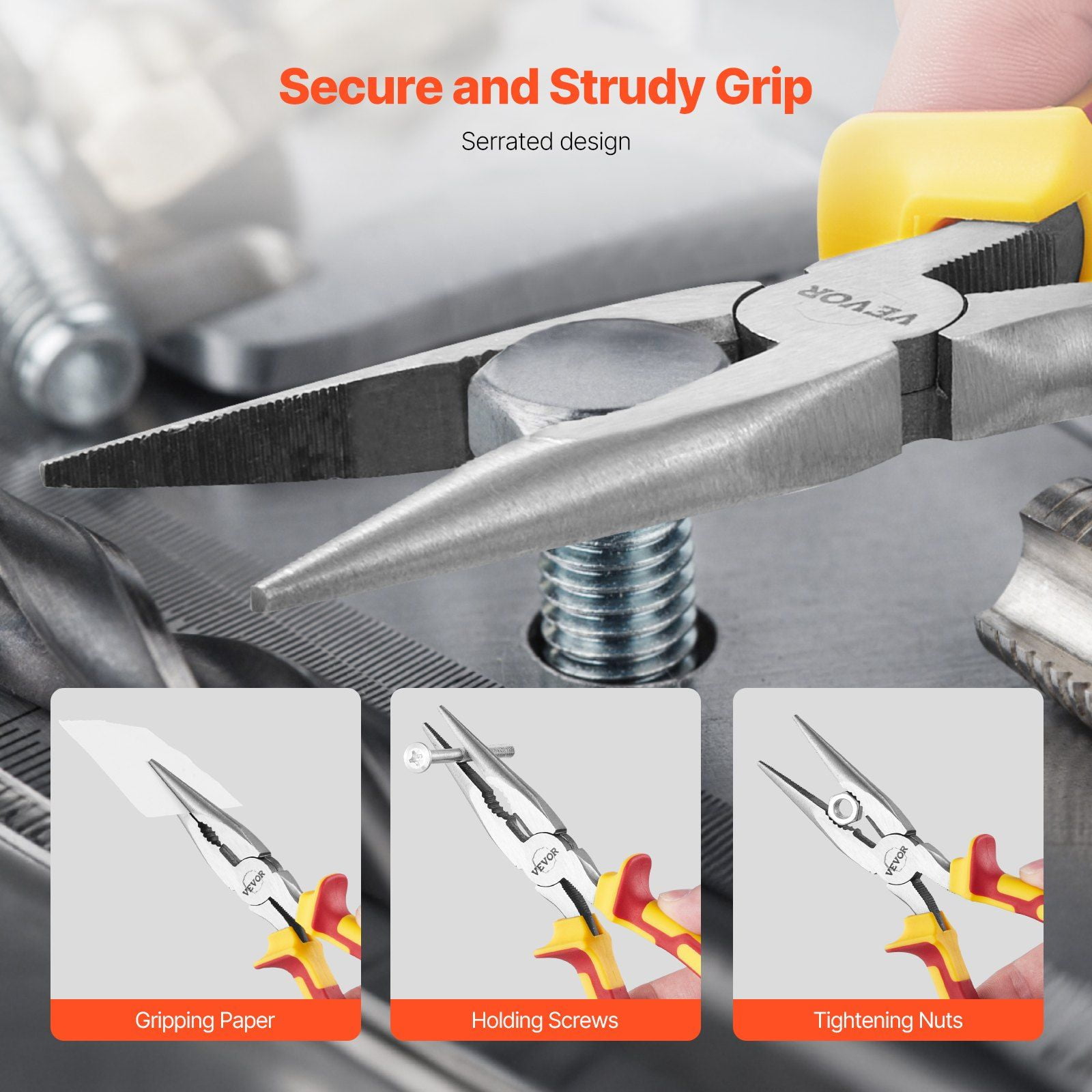 Two Piece Needle Nose Pliers Set 8 Inch and 6 Inch 45 Steel TPR Handle for Wire Winding Handcrafts Jewelry Making Repair