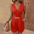 thumbnail image 2 of Elegant Shorts Rompers for Women Dressy Casual V-Neck Sleeveless Jumpsuits Shorts Back Zipper Pocket New Red L, 2 of 8