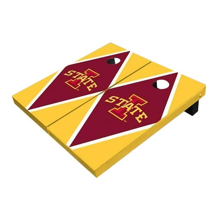 Skip's Garage Iowa Red And Yellow Diamond Solid Wood Cornhole Board Set