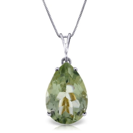 ALARRI 5 Carat 14K Solid White Gold Necklace Natural Green Amethyst with 18 Inch Chain Length.