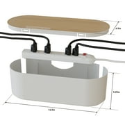 D-Line Cable Management Box, Hide Power Strips & Cords - Large, White with Wood-Lid