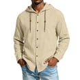 thumbnail image 2 of GrmtClth Mens Cotton Linen Shirts Button Down Hoodies Long Sleeve Casual Beach Tops Lightweight Fashion Shirt with Hood for All Season 3XL, 2 of 6