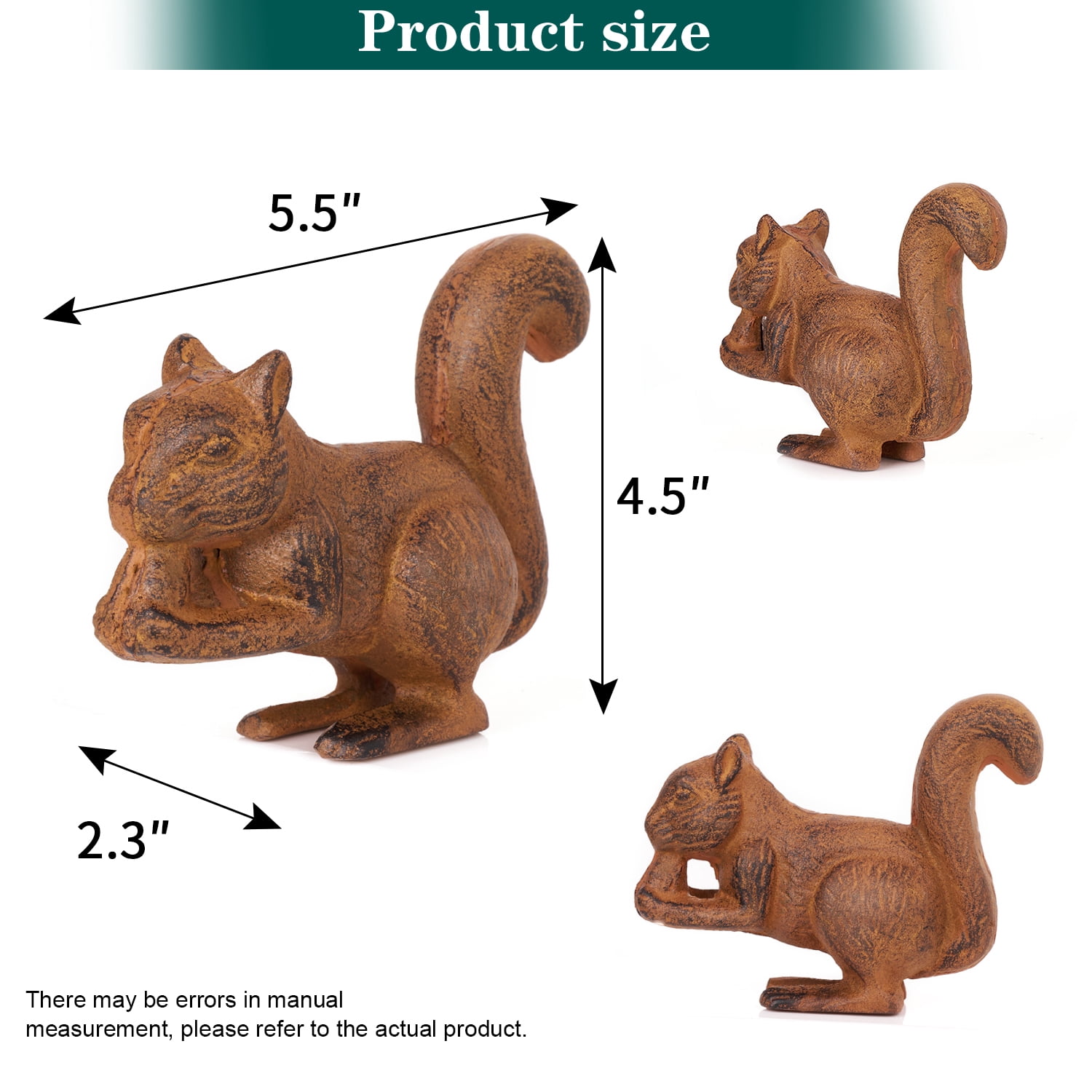 Sungmor Cast Iron Squirrel Statue,Rustic Rust Heavy Duty Animal Collection Sculpture, Paperweight, Doorstop, Adorable Garden Figurine