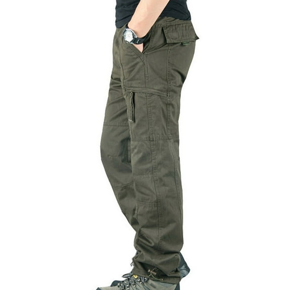 Nuoqisi Summer Cargo Pants for Men Multi Pockets Work Pants Loose Fitted Stretch Elastic Waist Relaxed Hiking Outdoor Casual