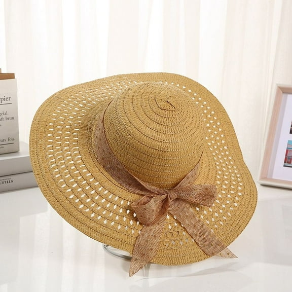 New Women UV Protection Portable Bow Ribbons Summer Sun Hat Straw Straw Cap Beach Hat STYLE 1