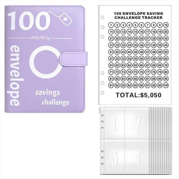 Desafío de Ahorro de Dinero de 100 Sobres, Carpeta de Desafío de 100 Sobres, Carpeta de Ahorro de Dinero, Libro de Presupuesto (Púrpura)