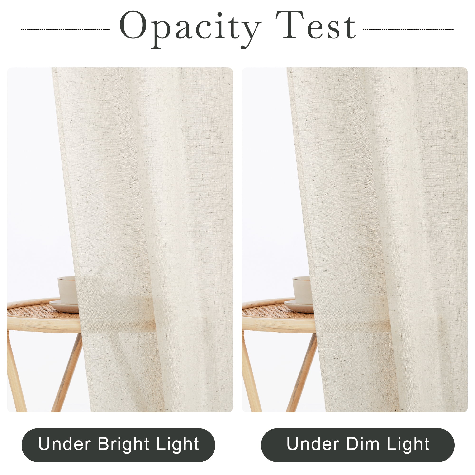 NICETOWN Natural Linen Shower Curtain for Bathroom Lightweight Waterproof Linen Blend Button Hole Semi Sheer Shower Curtains for Bathtub, 72"x72", Hooks Included