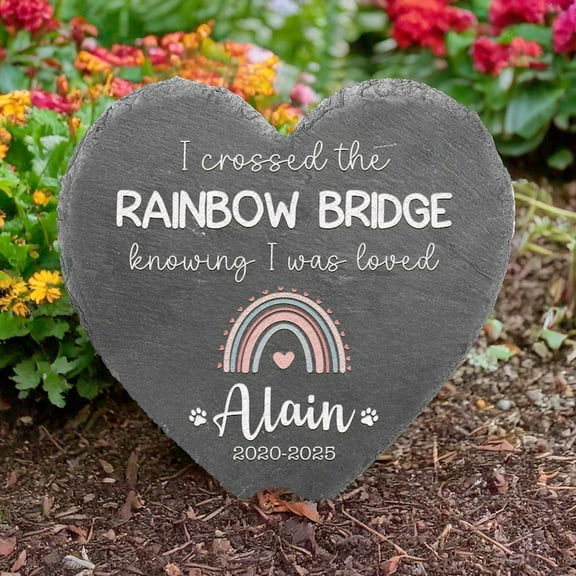 Custom Pet Memorial Stone for Home Garden – Crossed the Rainbow Bridge Memorial Plaque, Dog & Cat Loss, Pet Grave Marker & In Memory Bereavement Gift
