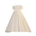 thumbnail image 4 of Bobifish Toddler Girls Banquet Dress Satin Off Shoulder Floor-Length Evening Party Swing Dress Children Girls Formal Dresss, 4 of 9