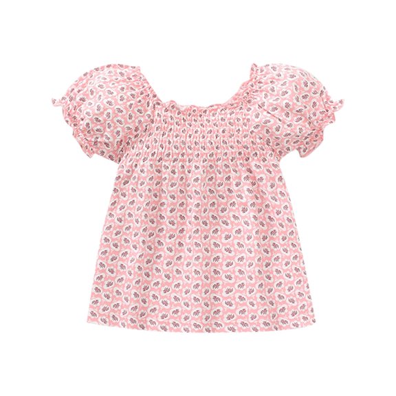 Girls Tops Summer New Cute Print Fashion Puff Sleeve T Shirt Princess Little Girls Clothes Pink 2-3 Years