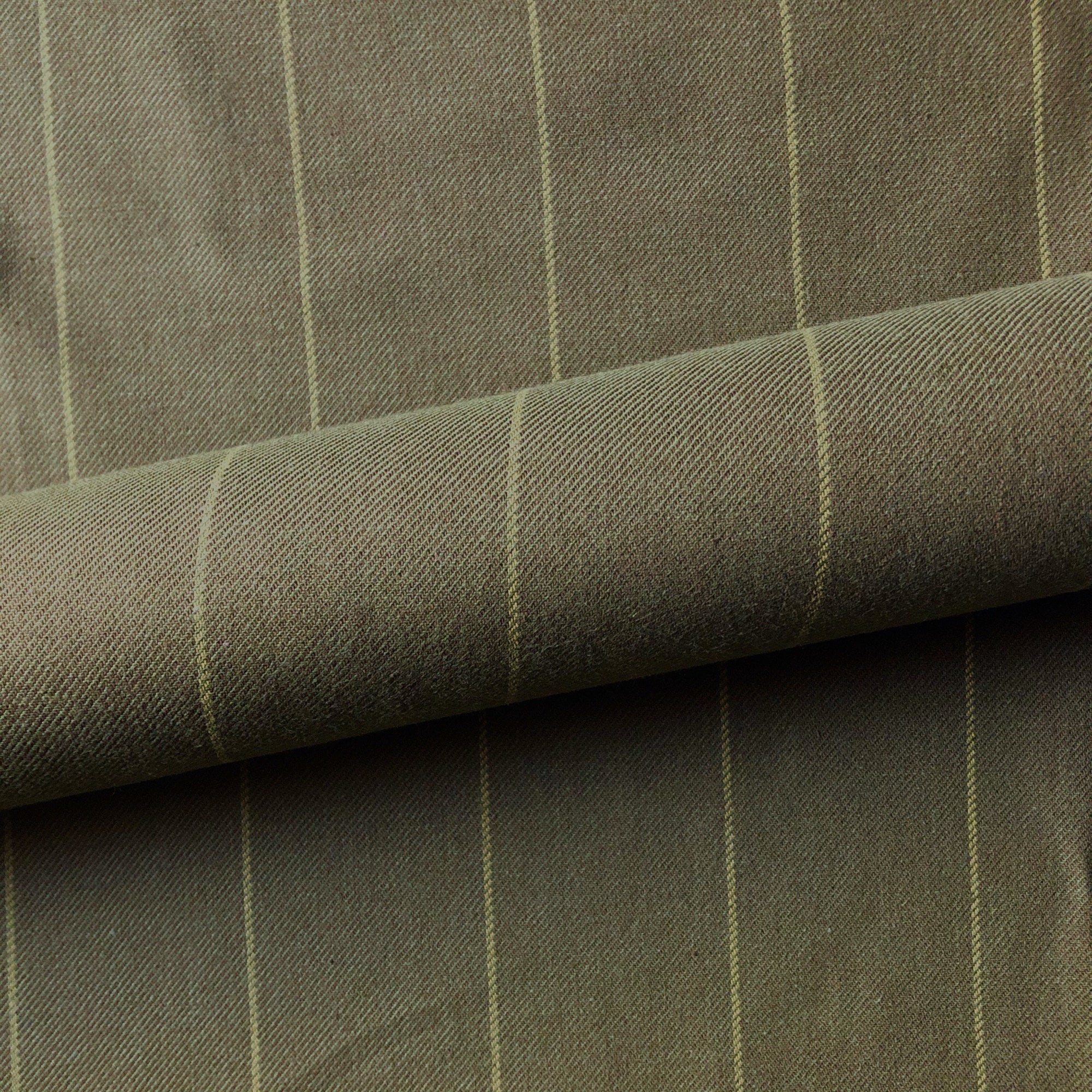 Army Green Pinstripe Cotton Upholstery Fabric 54' by the Yard