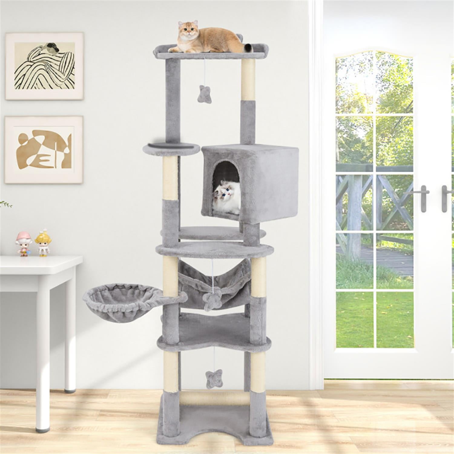 Kadyn 69" Modern Cat Tree with Toy, Cat Tower Condo for Indoor Cats with Cozy Condos, Sisal Scratching Posts and Top Perch, Beige