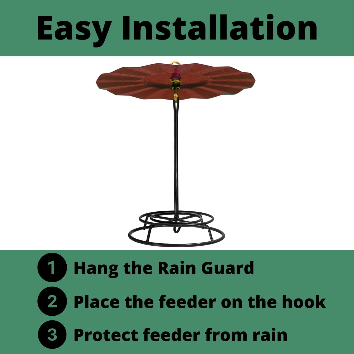 JCs Wildlife 9.5" Metal Rain Guard and Bird Seed Cylinder Feeder Kit - Protect Your Bird Food from Rain and Overhead Messes! (Red)