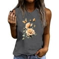 thumbnail image 3 of Pxxlle Women's Sleeveless Summer Casual Tank Tops Loose Fitted Round Neck Cotton Tanks Fashion Flower Print Going Out Tops Summer Beach Vacation Clothes Gray S, 3 of 5