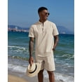 thumbnail image 3 of COOFANDY Mens Beach Set 2 Piece Cotton Linen Outfit for Men Short Sets For Summer Vacation Wedding, 3 of 6