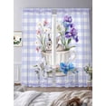 thumbnail image 3 of Spring Easter Sheer Curtains 108 Inch Length 2 Panels for Living Room, Bunny Botanical Flowers Leaves Purple Check Voile Kitchen Curtain Set, Luxury Privacy Drapes Window Treatment for Bedroom, 3 of 7
