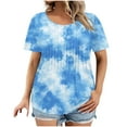 thumbnail image 2 of Lydiaunistar Hauts Grande Taille pour Femmes Printemps Manches Courtes Col Rond Imprimé T-Shirt Blouse, Polyester Mode Printemps Été pour Fête Usage Quotidien Bleu Clair, 2 of 5