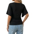 thumbnail image 3 of MOYIKO T Shirts for Women Boat Neck 3/4 Flare Sleeve Ruched Fitted Shirts, 3 of 7