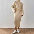 thumbnail image 6 of Roncen Women's Knitted Pure Color Two-Piece Set - Long Sleeve Turtle Neck Sweater with Skirt, Chic and Stylish Outfit, 6 of 8