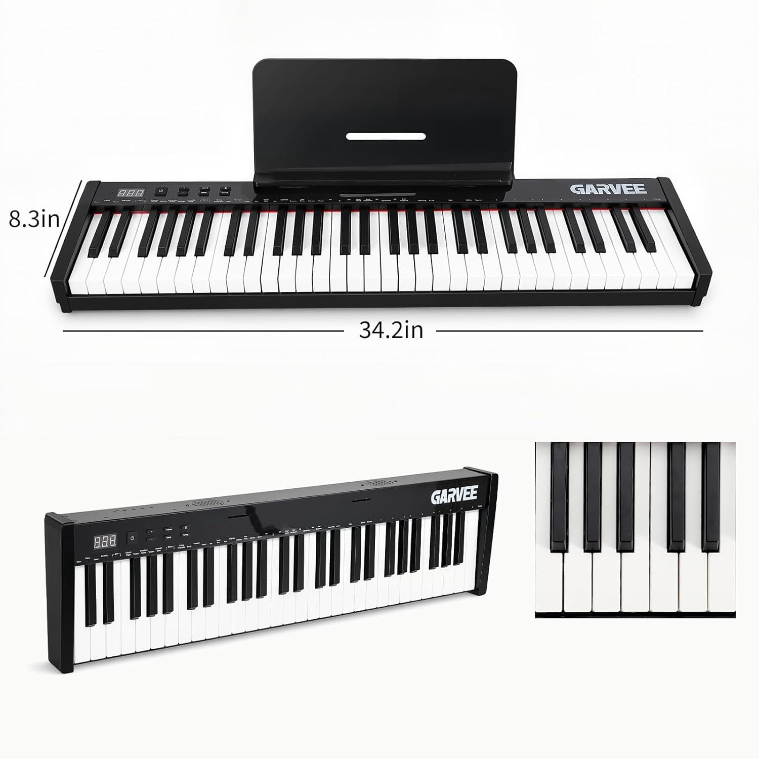 Digital Piano Keyboard 61 Key, Portable Semi-Weighted Electric Keyboard with Stand & Adapter, for Beginners/Professionals, Black