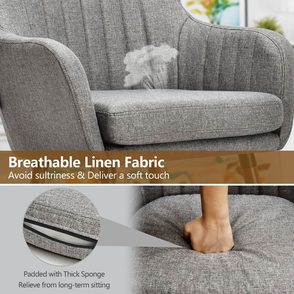 Finihen Modern Living Dining Room Accent Arm Chairs, Fabric Upholstered Accent Chairs with Wooden Legs, Set of 2, for Bedroom, Living Room, Gray Finihen Modern Living Dining Room Accent Arm Chairs, Fabric Upholstered Accent Chairs with Wooden Legs, Set of 2, for Bedroom, Living Room, Gray