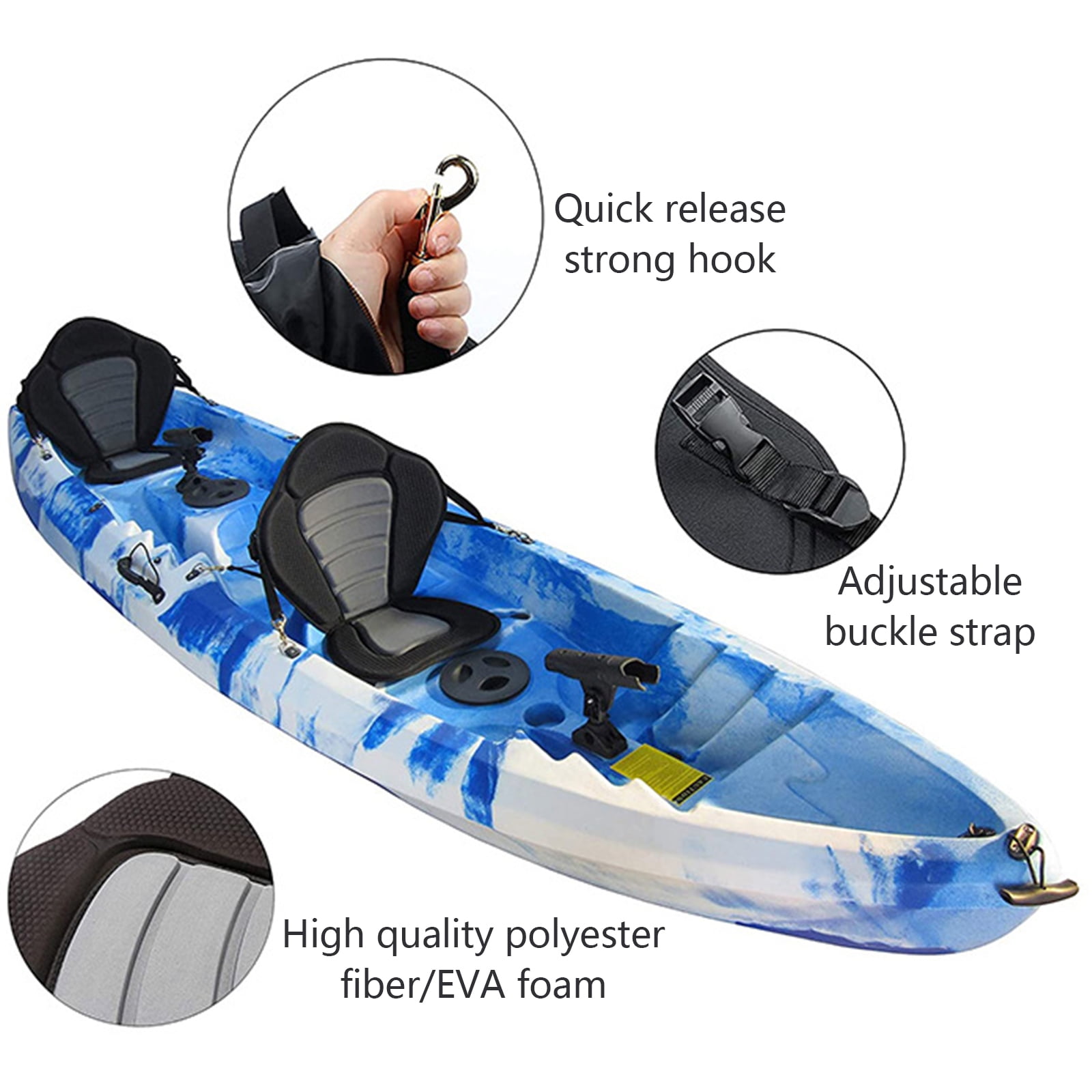 Yoetaun Padded Inside Kayak for Seat with Back Support for Sit on, Inflatable Stand Up Paddle Board, Fishing Boat Detachable for Black
