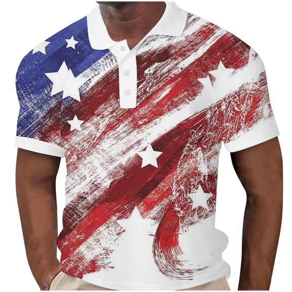 WREESH Men's 4Th of July Crewneck T-Shirt Funny American Flag Design for Patriotic Style Red