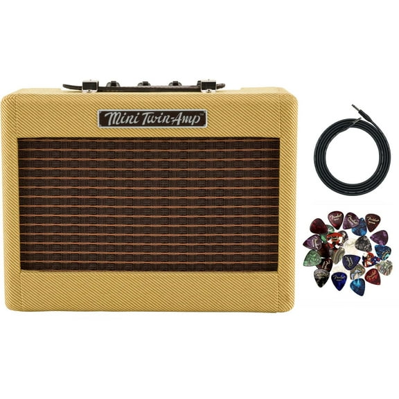 Fender Mini '57 Twin Amplifier Bundle with Fender Original Instrument Cable and 24-Pack Premium Picks (an Austin Bazaar Exclusive) - Tweed