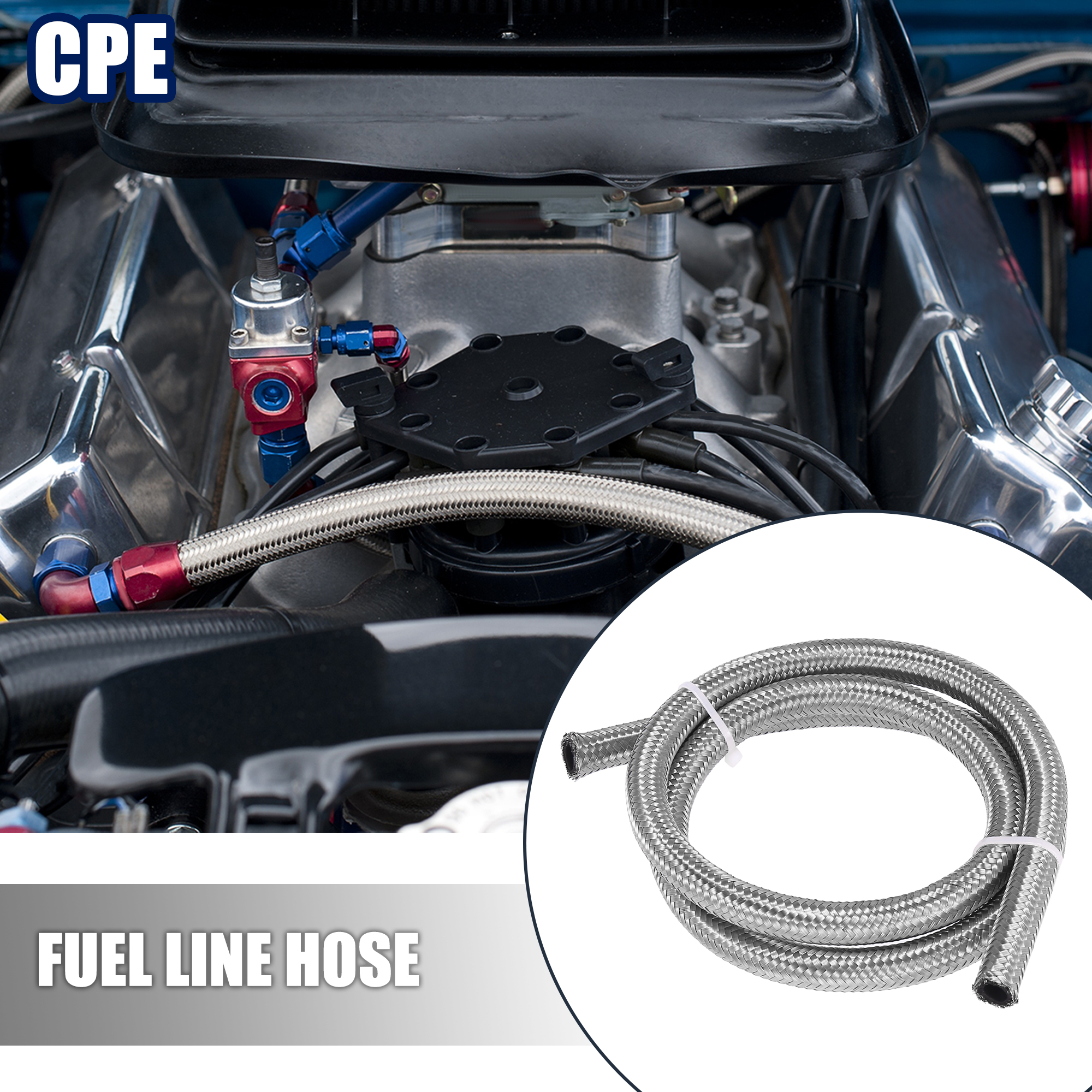 Tuyau Tressé Acier Inoxydable AN8 - 3,3 Pieds Pour Carburant, Huile Et Gaz - Haute Pression - Pour Voiture Et Moto