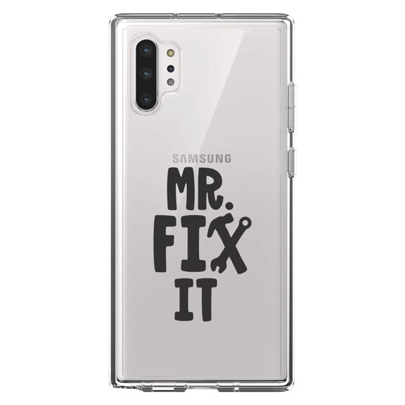 DistinctInk Clear Shockproof Hybrid Case for Galaxy Note 10 PLUS (6.8" Screen) - TPU Bumper Acrylic Back Tempered Glass Screen Protector - Mr. Fix It Wrench