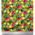 thumbnail image 1 of Soimoi Japan Crepe Satin Fabric Leaves,Lemon Slice & Watermelon Fruits Print Fabric by The Yard 42 Inch Wide, 1 of 1