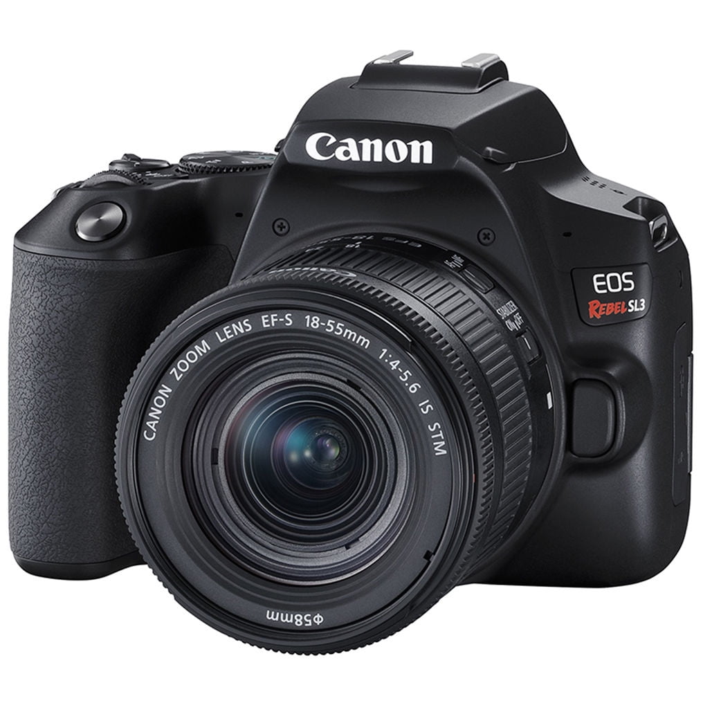 canon eos rebel sl3 dslr 4k camera black with ef s 18 55mm f 3 5 5 6 is stm and ef 75 300mm f 4 5 6 iii double zoom lens kit and sandisk memory