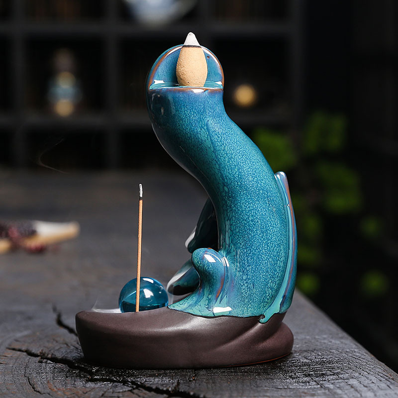 Ceramic Reflux Incense Burner Tower Home Decoration Holder Waterfall Incense Burner with 60 Backflow Incense Cones Lotus Backflow Incense Holder Ceramic Censer
