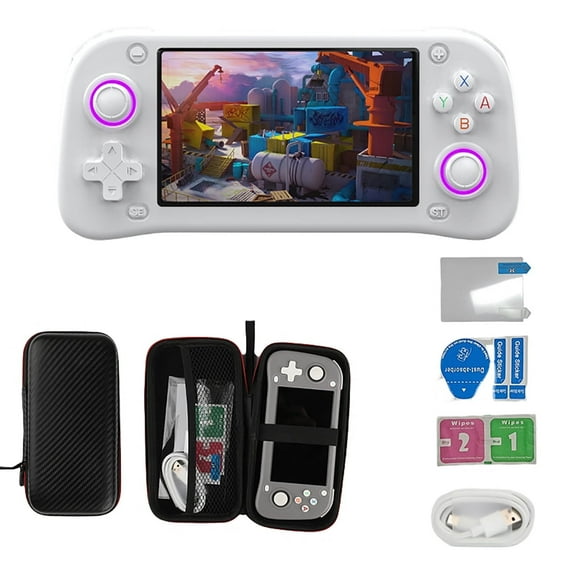 Handheld Video Game Console, 4.3 inch HD Display,Hall Joystick with RGB lights  & Triggers, 64G tf (White)