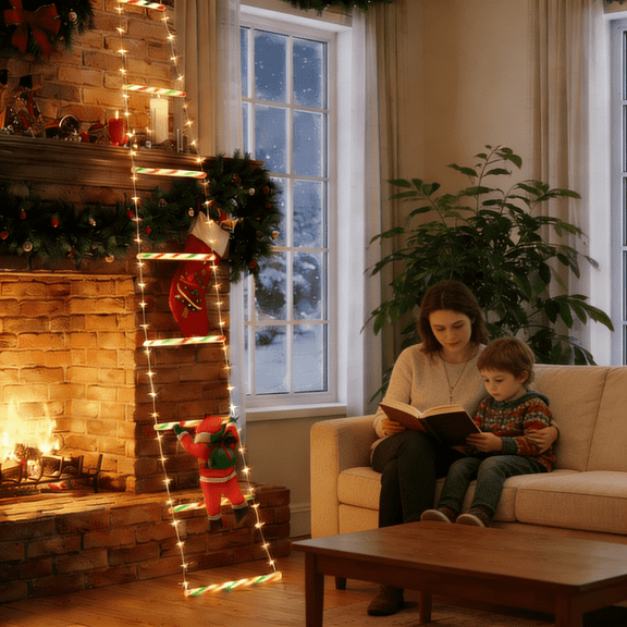 Christmas Ladder Lights, 10 FT Climbing Santa LED String Lights for Indoor & Outdoor Window Garden Home Decor