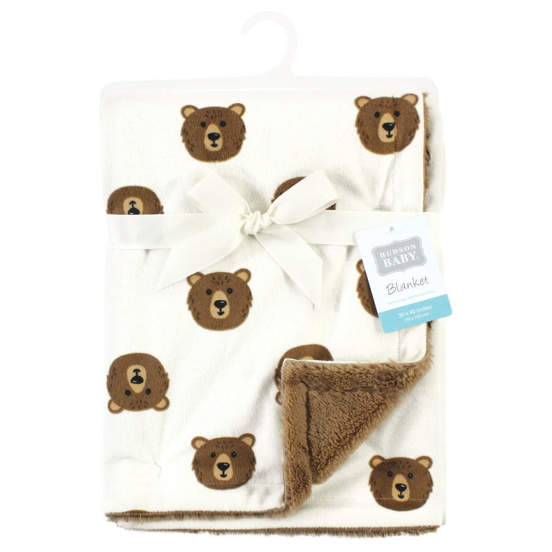 Hudson Baby Plush Blanket with Furry Binding and Back, Brown