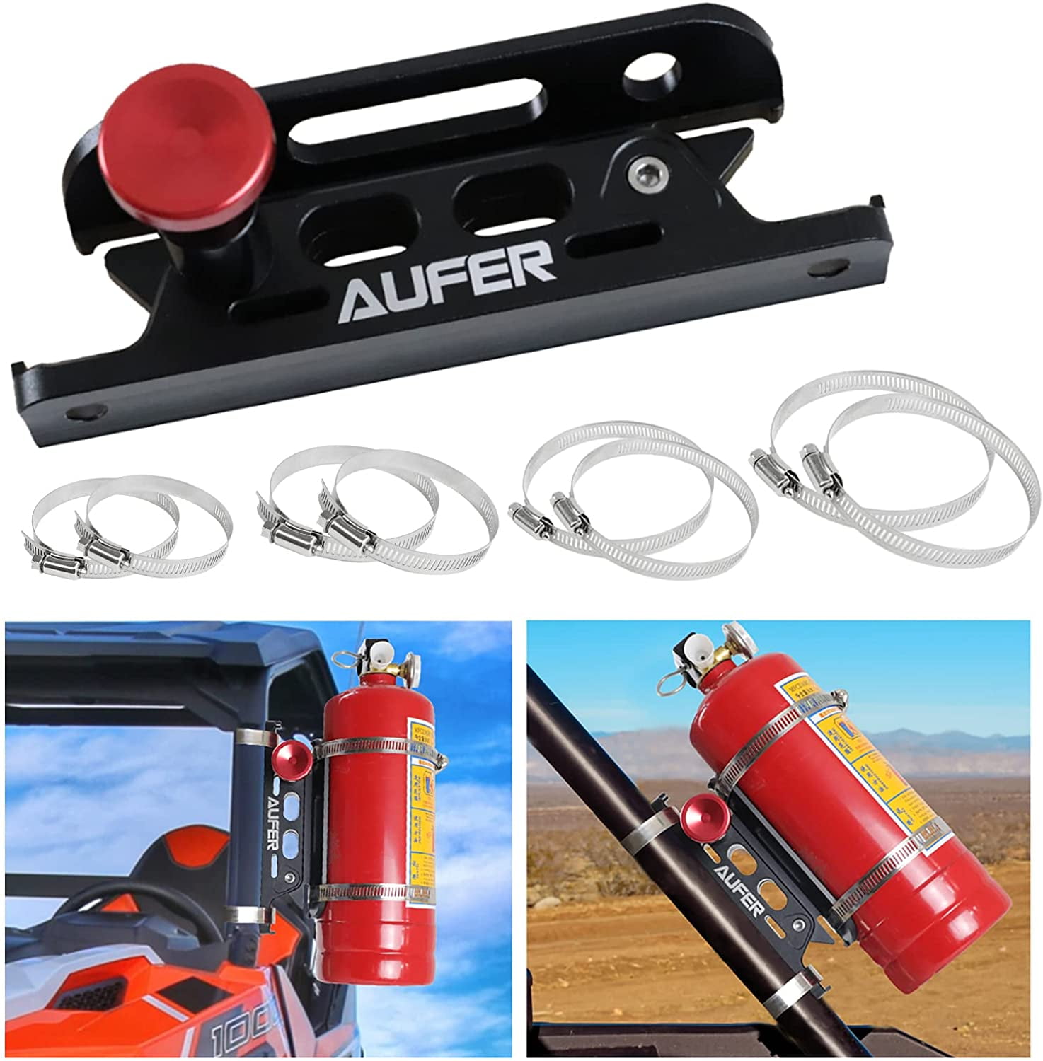 AUFER Universal Aluminum Quick Release Roll Bar Fire Extinguisher Mount  Holder Compatible with for Jeep Wrangler Gladiator UTV Polaris RZR Boat and  Home Office Garden etc 