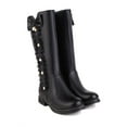 thumbnail image 2 of Aayomet Womens Boots Fashion Bow Solid Color Flat Round Toe Square Heel Middle Long Student Style Boots (Black, 7.5), 2 of 5