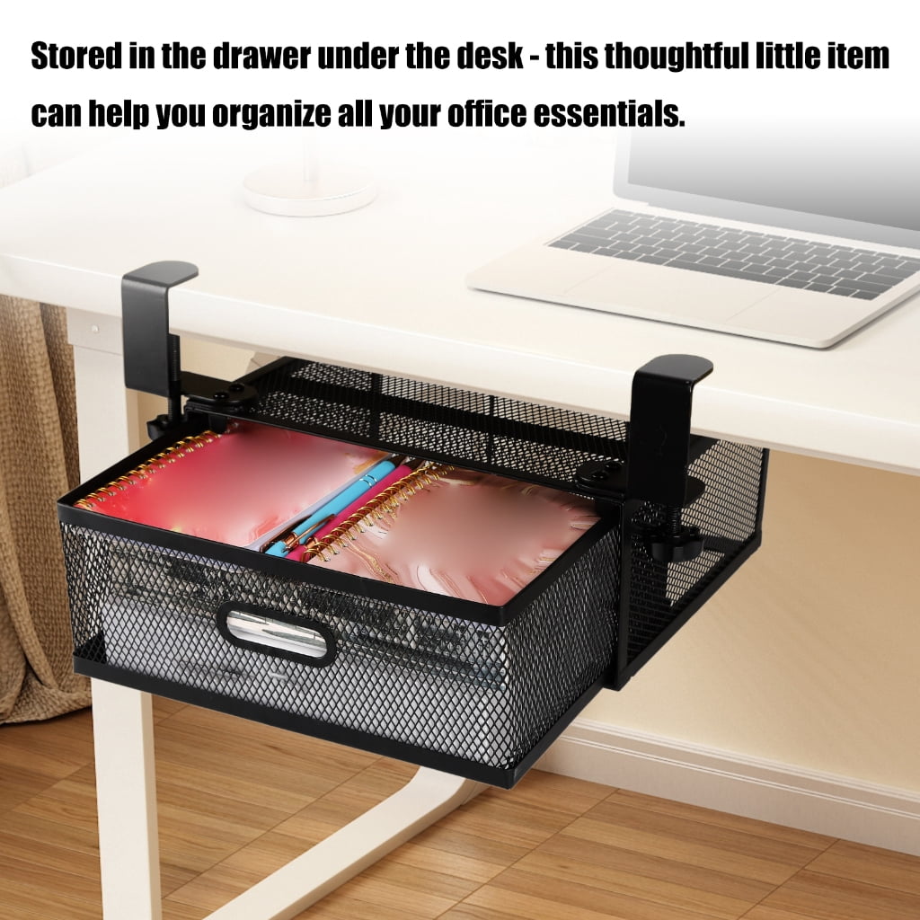 Single Layer Slide Out Storage Drawer For Desk Easy Installation Carbon Steel Design Desktop Organization Tool